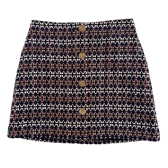 Express high waisted metallic tweed A-line mini skirt in black print - Picture 5 of 12